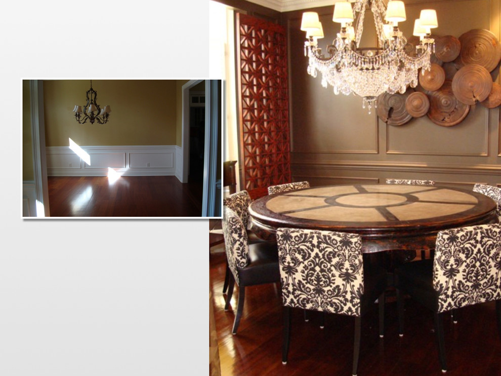 Inspiration for a mid-sized transitional dark wood floor enclosed dining room remodel