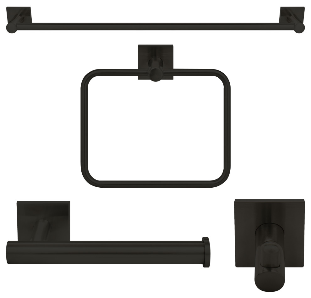 Nuk3y Modern Square 4 Piece Bathroom Hardware Towel Bar Accessory Set