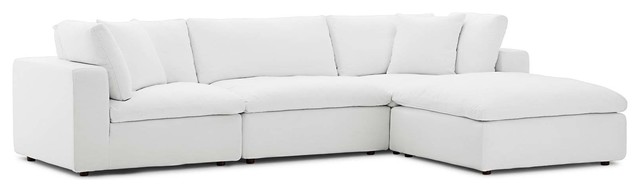Commix Down Filled Overstuffed 4 Piece Sectional Sofa Set White