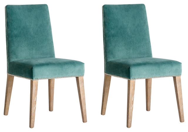 Chirens Velvet Dining Chairs, Turquoise, Set of 2