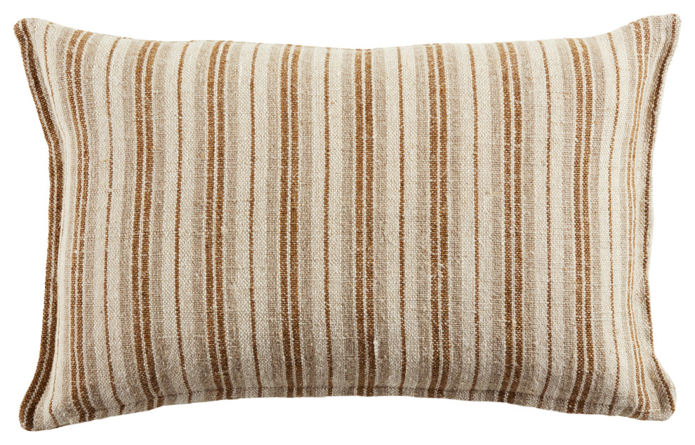 Jaipur Living Lucien Striped Pillow, Cream/Gold, 13"x21", Down Fill