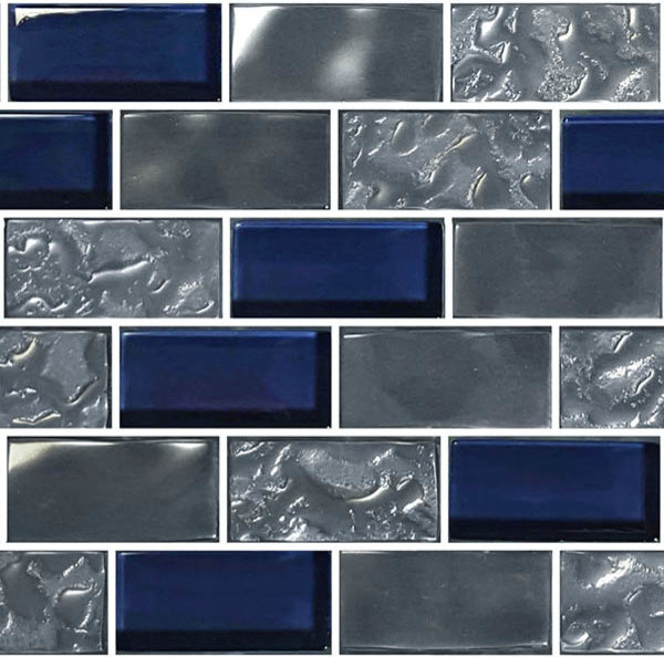 12"x12" Glass Tile Blends Titanium Series, Navy