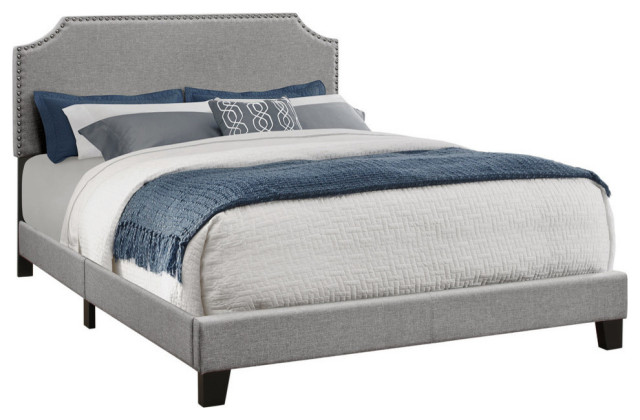 Bed With Nailhead Trim, Queen - Contemporary - Platform Beds - By ...