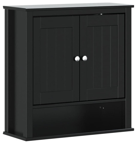 vidaXL Bathroom Wall Cabinet Wall Mounted Medicine Cabinet BERG Black Solid Wood