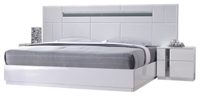 Palermo Modern Bedroom Set White Lacquer 5 Piece Set Queen