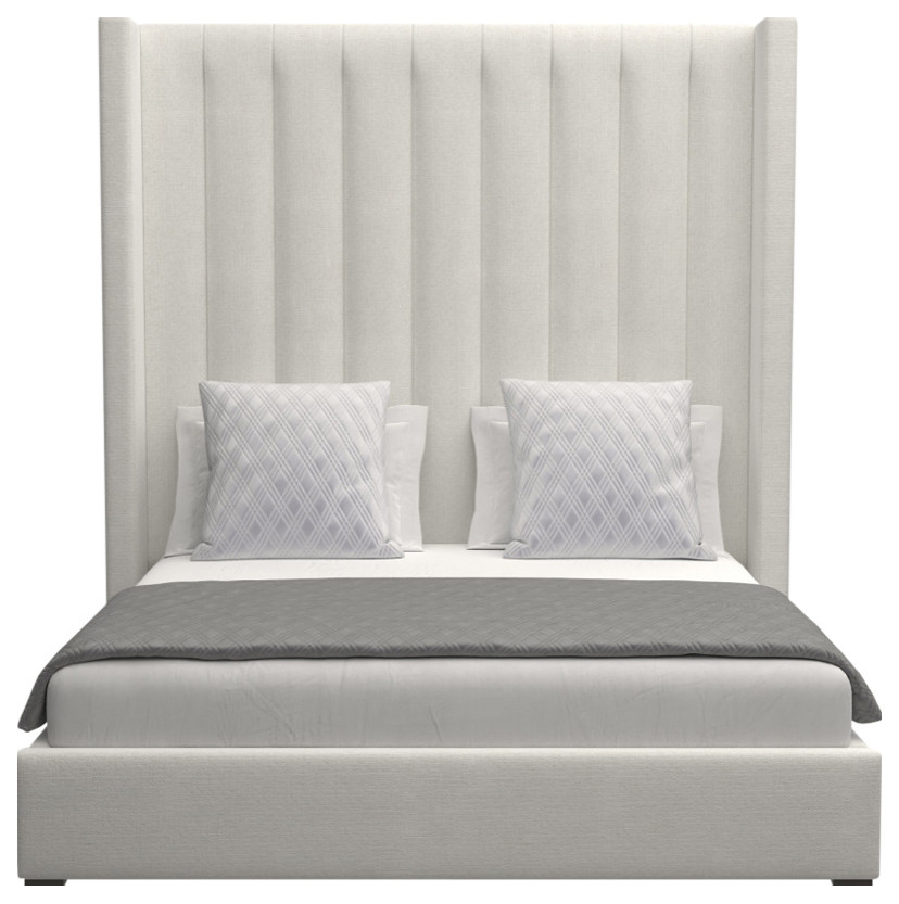 Nativa Interiors Aylet Vertical Channel Tufted Bed, Off White, King, High 87"