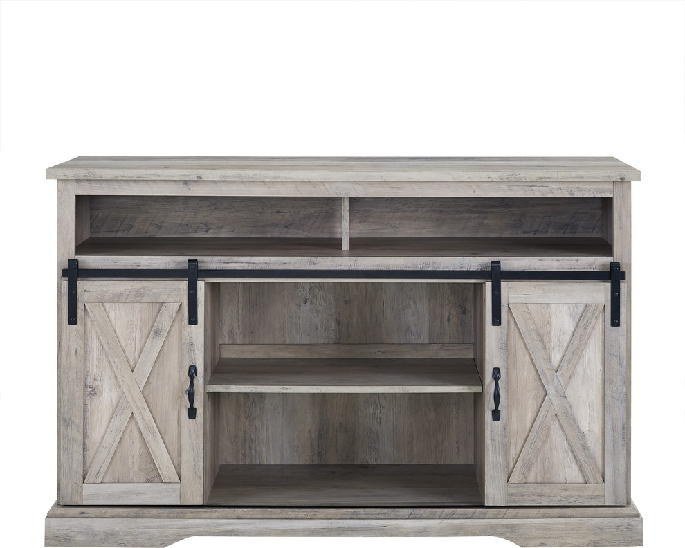 52" Modern Farmhouse Sliding Barn Door Highboy TV Stand Farmhouse