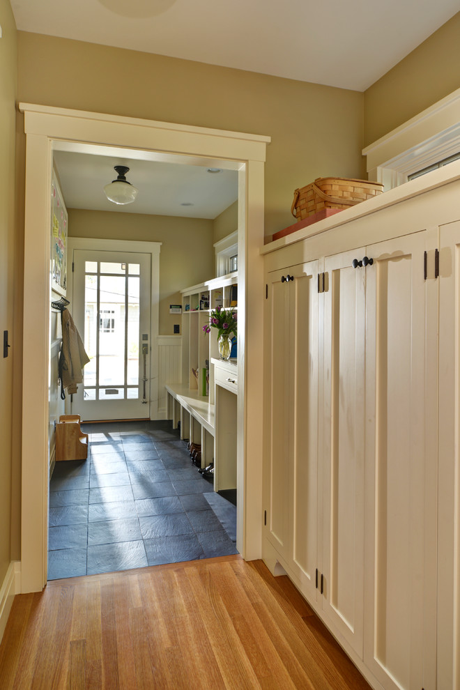 Design ideas for an arts and crafts mudroom in San Francisco with slate floors.