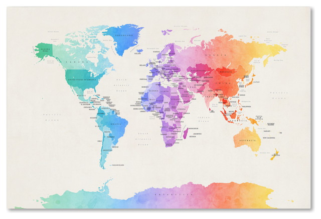Michael Tompsett Watercolor Political World Map Canvas