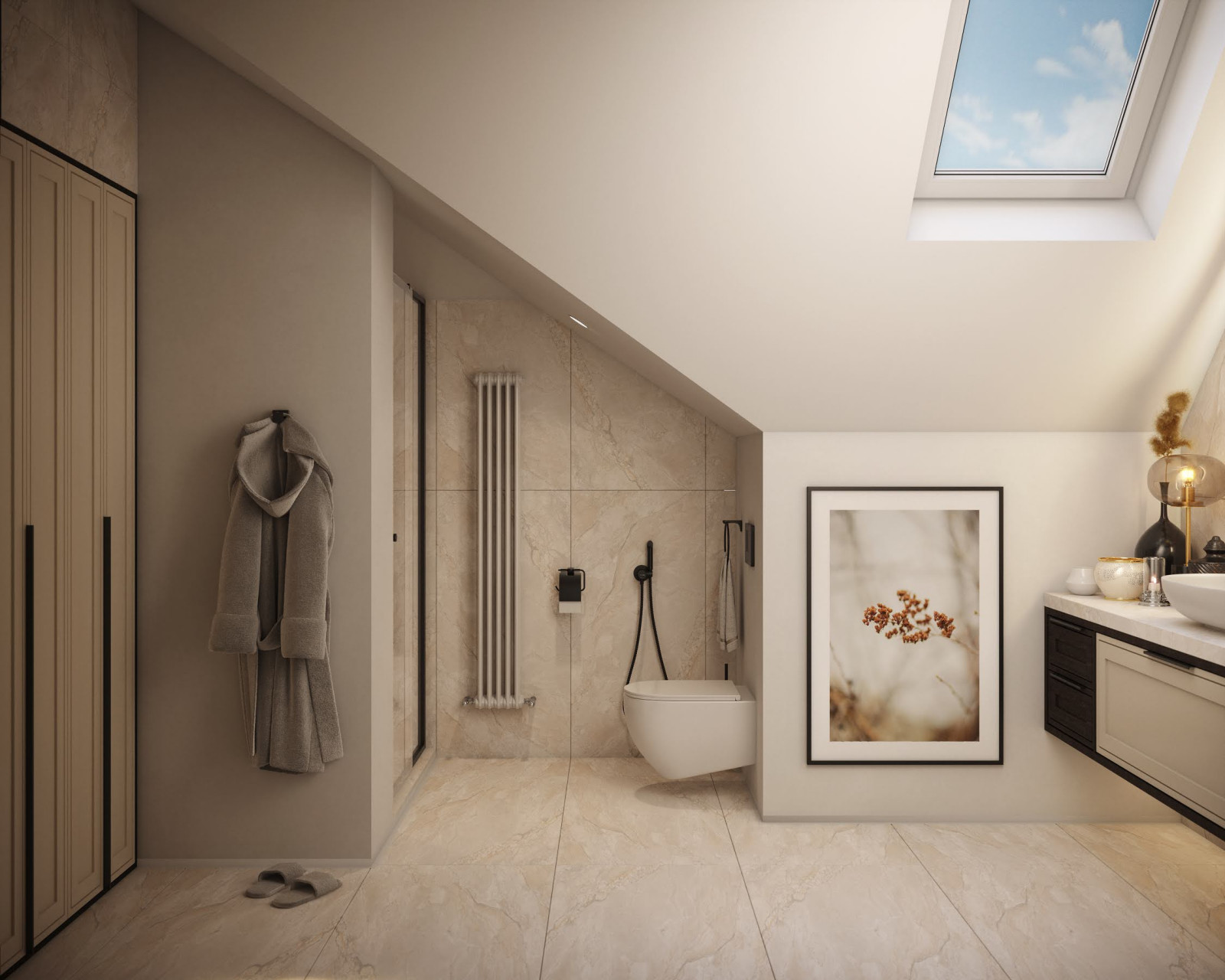 Санузел с окном в мансарде