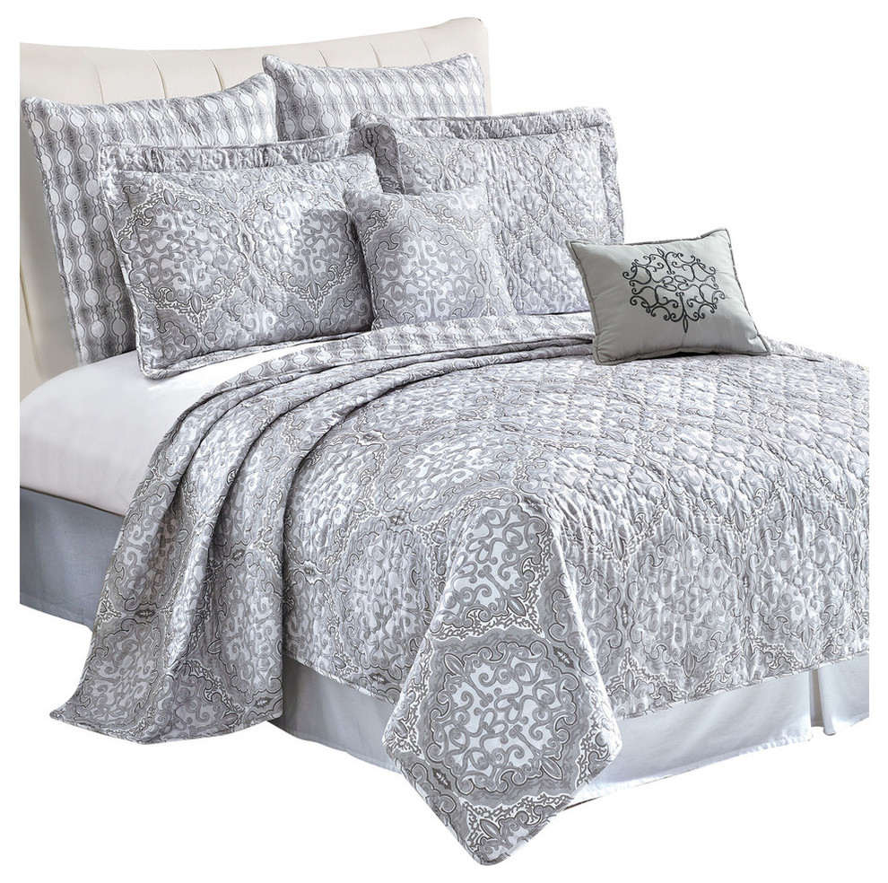 Melody Quilted 7 Piece Bed Spread Set, Melody, Queen