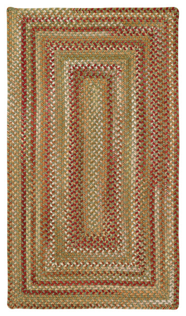 Manchester Concentric Braided Rectangle Rug, Sage Red Hues, 3'x3'
