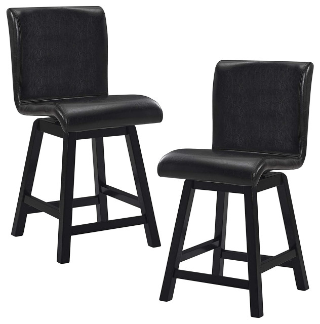 Set Of 2 Modern Counter Stool, Edy 26 Brown Faux Leather Swivel Counter Stool