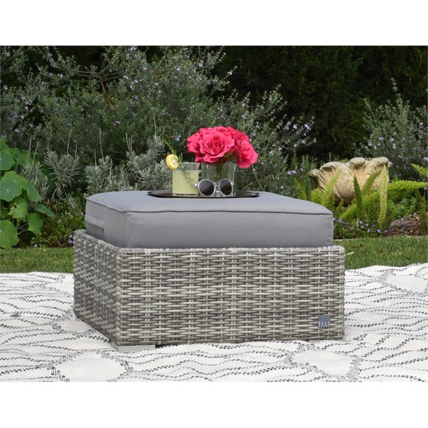 Indoor/Outdoor Ottoman, Aluminum Frame & Hand Woven All Weather Wicker ...
