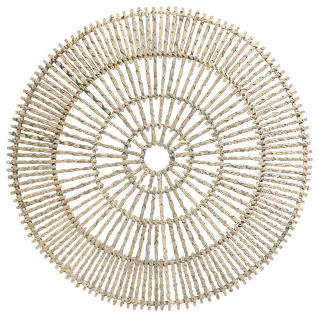 35" Round Wall Decor, Natural Contemporary Metal Wall Art by