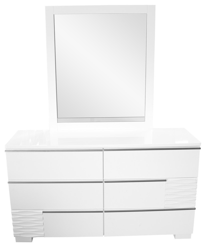 Athens, White Lacquer 2Pieces Dresser and Mirror Contemporary