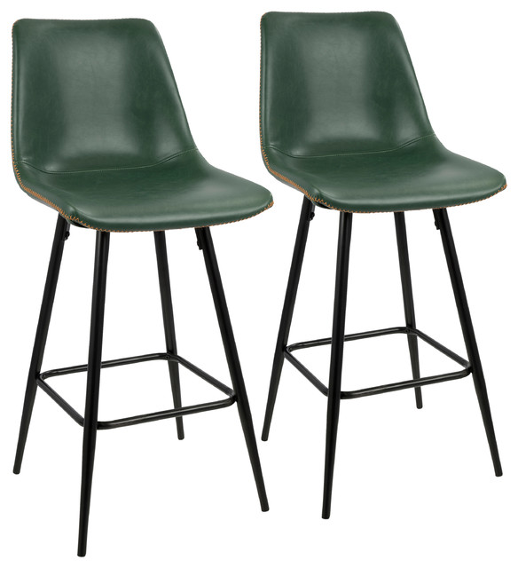 LumiSource Durango Counter Stool, Set of 2, Green Leather