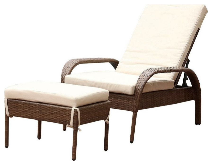 Palermo Outdoor Brown Wicker Chaise Lounge With Cushion Tropical Outdoor Lounge Chairs by