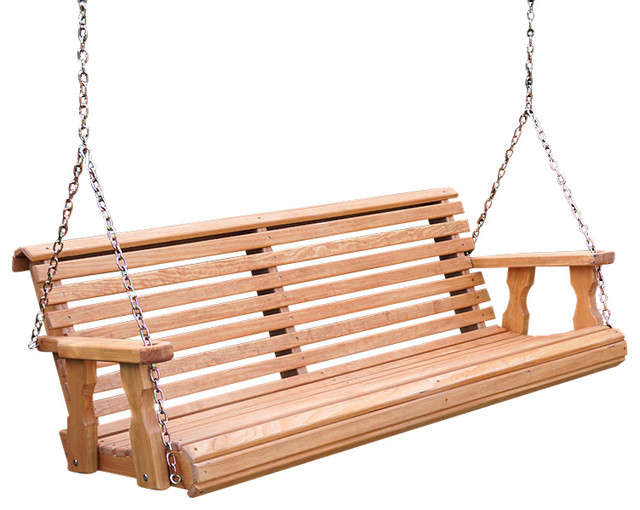 Heavy Duty Roll Back Porch Swing Hanging Chains Cedar Stain 4