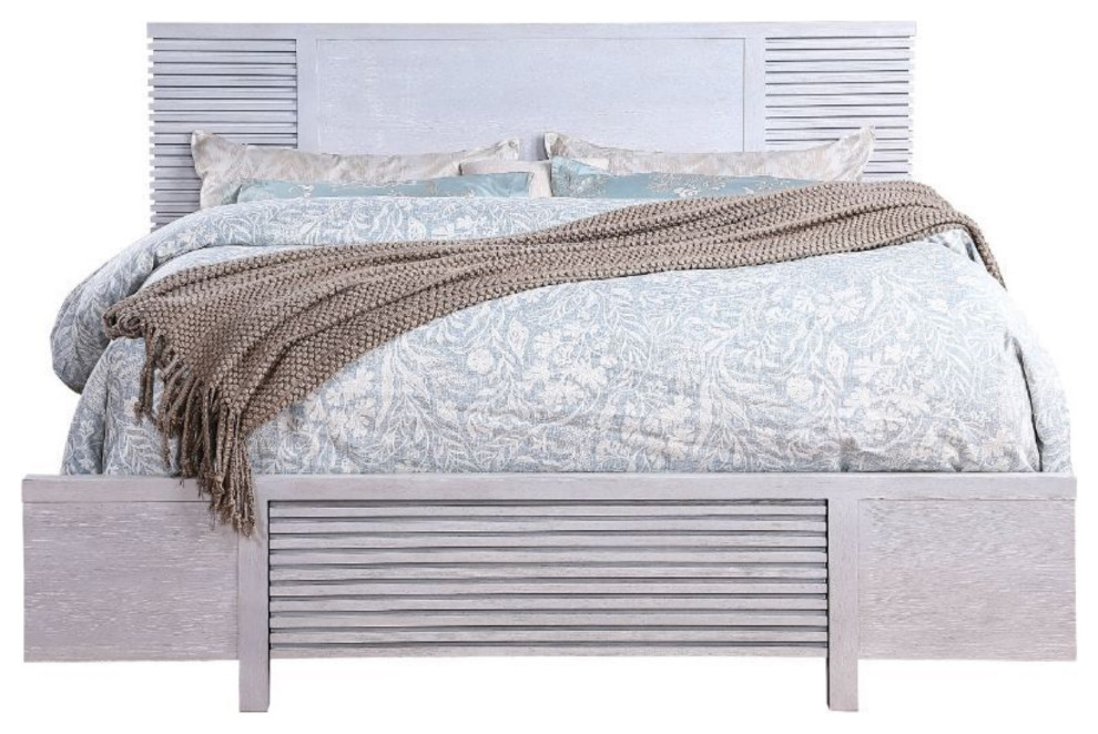 Queen Bed With Storage, White Oak Transitional Platform Beds by