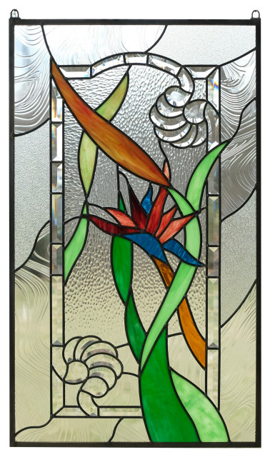 20 X34 Stained Glass Window Panel Strelizia Reginae Bird Of Paradise Traditional Stained Glass Panels By Three Mountain International Inc Houzz