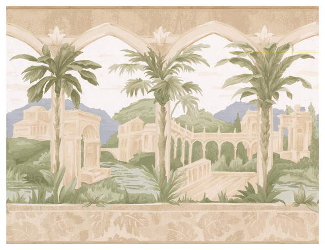 Prepasted Wallpaper Border Ancient Arcs Palace Palm Trees Vintage Prepasted Wallpaper Border Ancient Arcs Palace Palm Trees Vintage Wall Tropical By Euro Home Decor