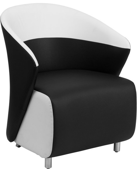 Chancellor Black Leather Lounge Chair with White Detailing & Curved Arms