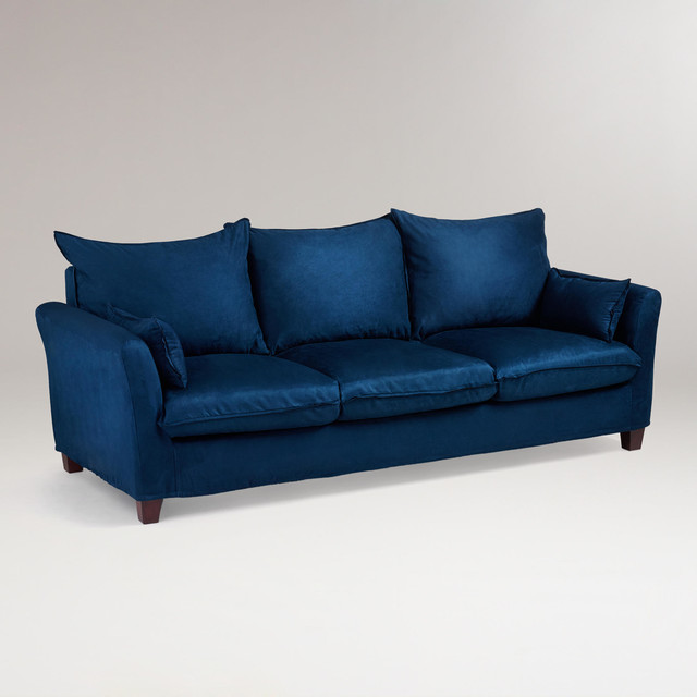 Midnight Blue Microsuede Luxe 3-Seat Sofa Slipcover
