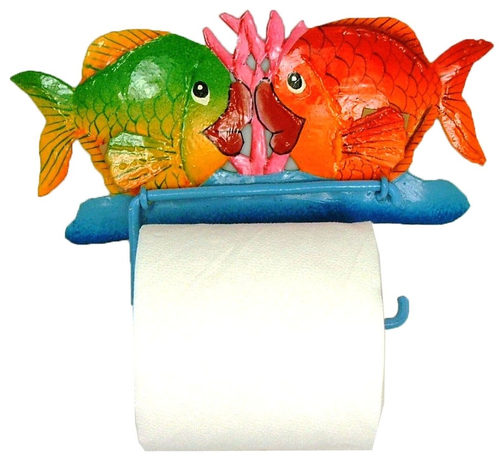 Kissing Fish Bath Toilet Paper TP Tissue Holder Haitian Metal Art