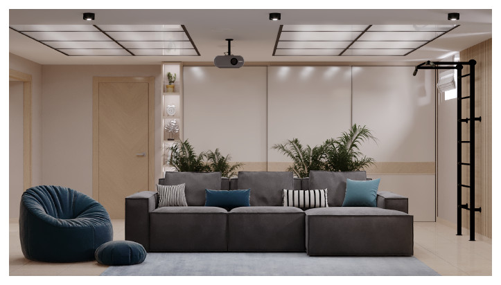 Дизайн проект загородного дома - 1 этаж   гостиная-кинотеатр