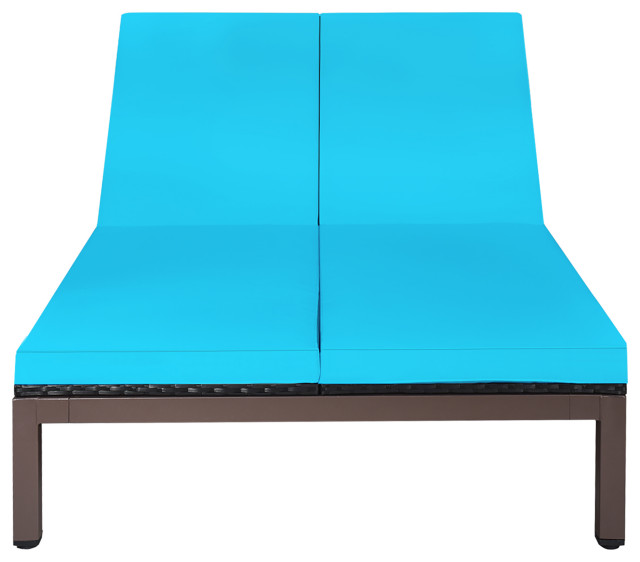Costway 2-Person Patio Rattan Lounge Chair Chaise Adjustable Cushion Turquoise