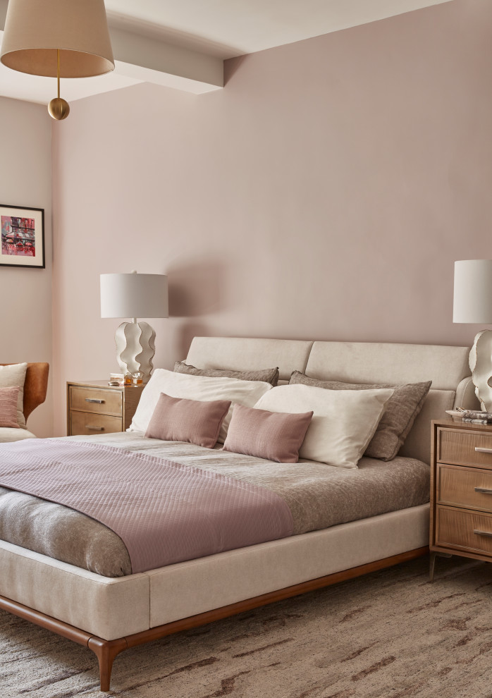 Inspiration pour une chambre grise et rose design.