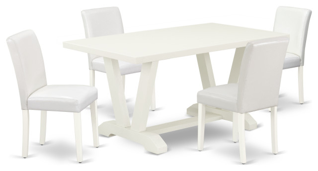 5-Piece Dining Set Table Top and 4 Chairs, Linen White - Transitional ...