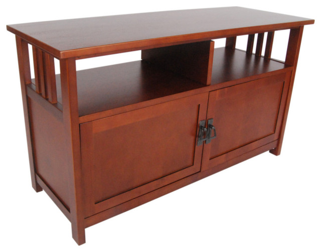 Mission TV Stand, Glass Doors, Cherry Transitional Entertainment