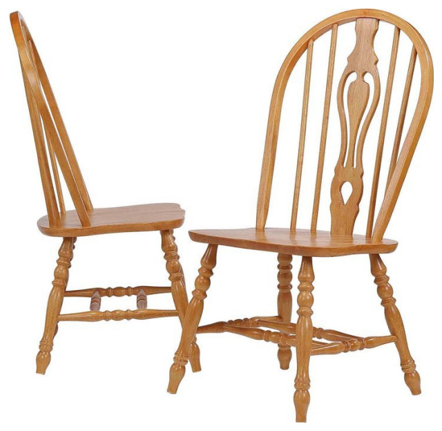 Selections Keyhole Windsor Dining Side Chairs in Light Oak Solid Wood Set of 2