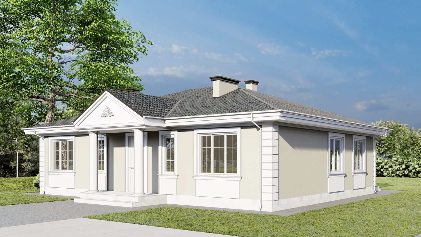 Одноэтажный дом в классическом стиле