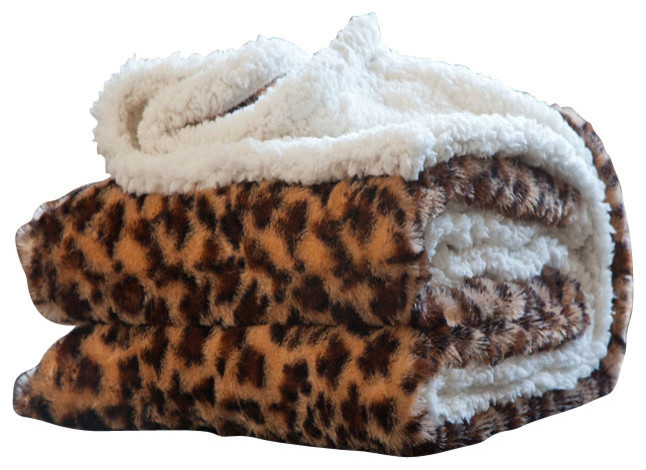 Lavish Home Fleece Sherpa Blanket Throw - Leopard
