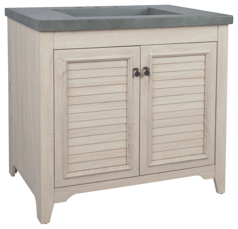 36 Single Cottage Style Vanity Sink With White Wash/Faux Cement Top