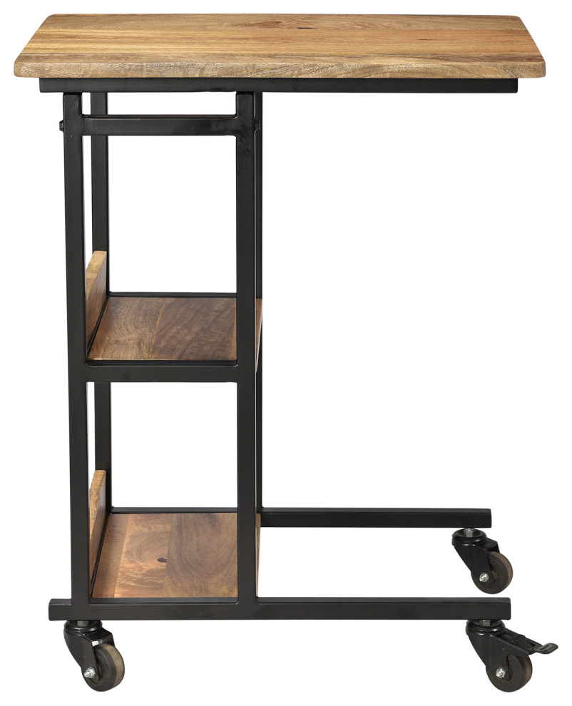 Haley Adjustable 27.5-35"H Mago Wood and Black Iron Portable Desk