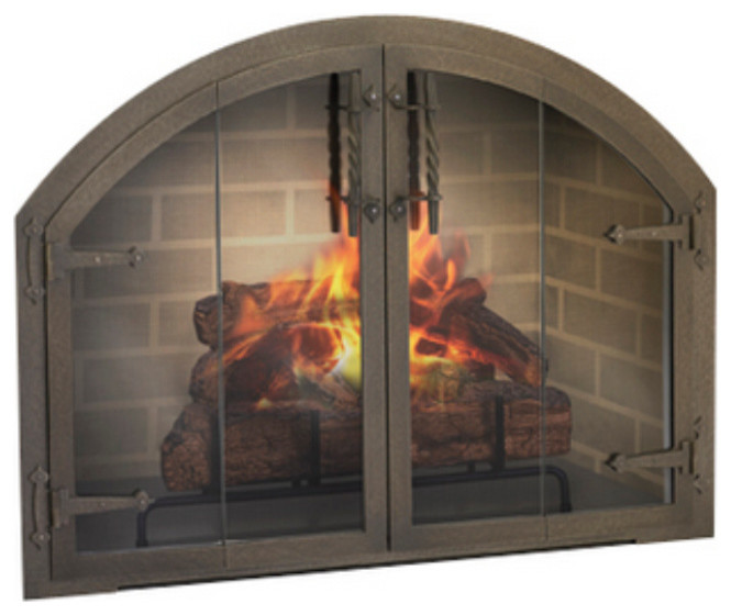 Custom Arch Blacksmith Fireplace Glass Door