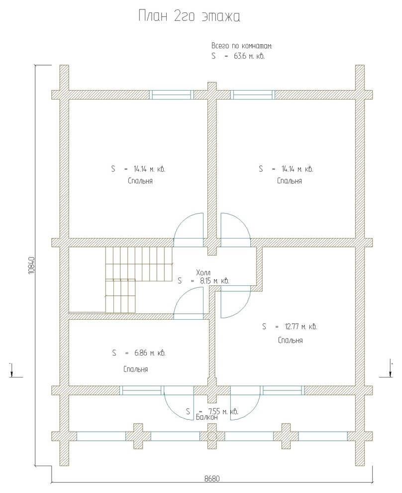 Двухэтажный дом 126м2 из бревна 240мм — проект 386