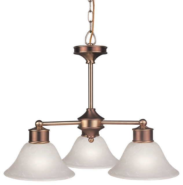 Burnished Nickel and Chocolate With Pearl Veined White Glass 3-Light Chandelier