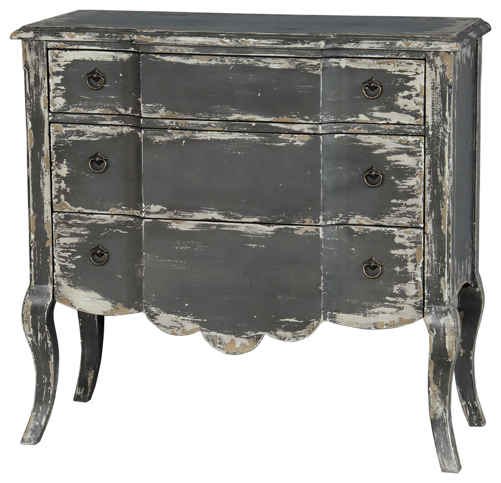 Hand Painted Distressed Grey Finish Accent Chest