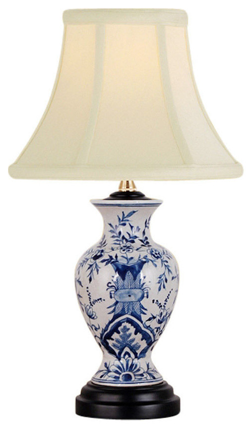 Blue and White Porcelain Floral Motif Vase Table Lamp 15.5