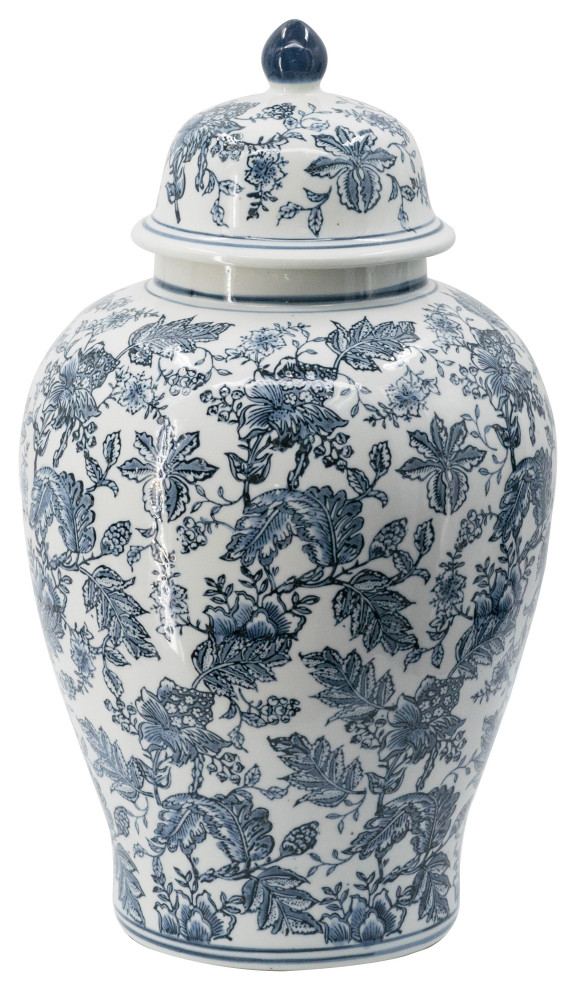 Chinoiserie Blue White Porcelain Ginger Jar 13x23"