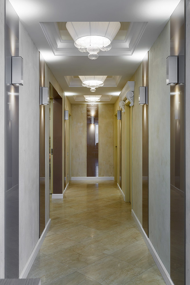 Mid-sized eclectic hallway in Saint Petersburg with beige walls, ceramic floors and beige floor.