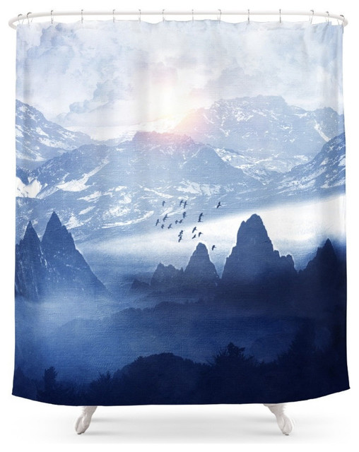 Fox and Dusk in Winter Snow Forest Bathroom Fabric Shower Curtain With Hooks 71/"