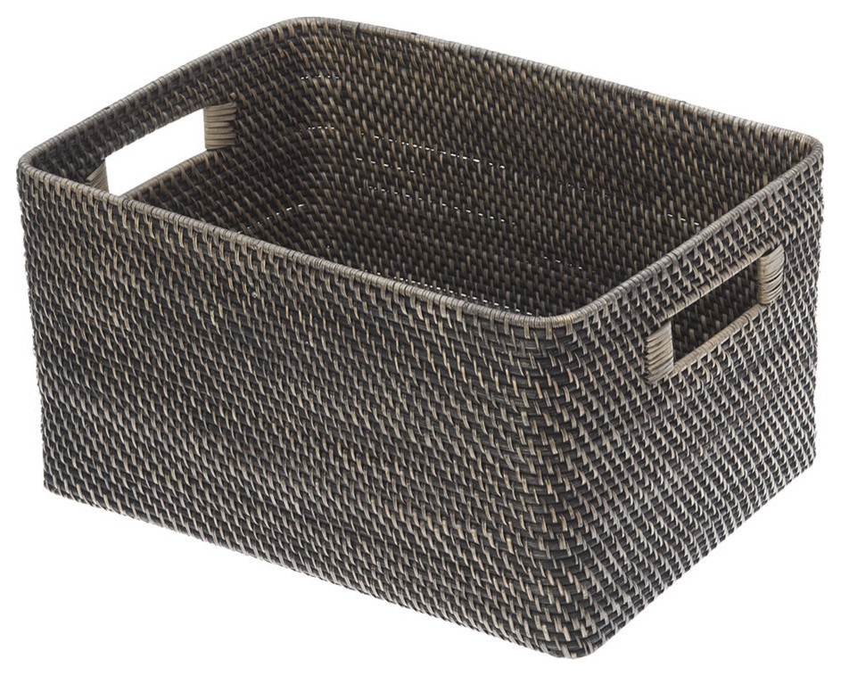 Laguna Rectangular Rattan Storage Basket, Black-Wash