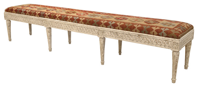 Moscow Global Bazaar Rustic Kilim White Wash Banquette Bench