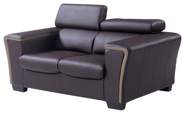Global U7190-L6R-L Loveseat w/ Headrest in Chocolate and Dark Cappuccino Leather